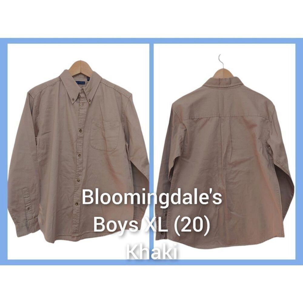 Bloomingdale's Boy's Husky Size XL (20) Khaki Button Down "Denim-like" Shirt